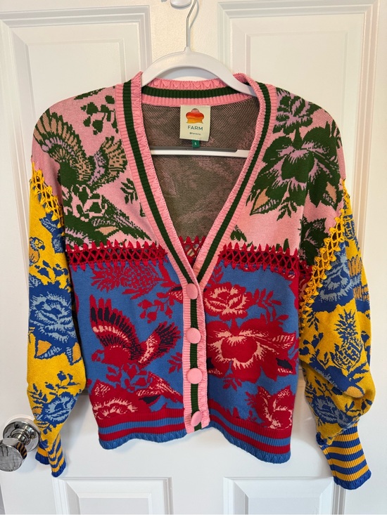 FARM Rio Sweaters - Farm Rio Flora de Renda Patchwork Knit Cardigan